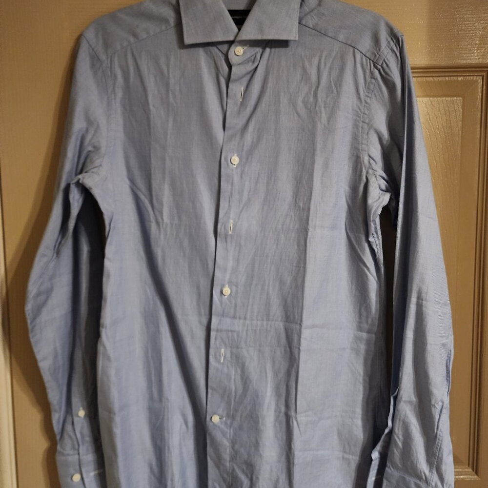 Ermenegildo Zegna Trofeo Blue Dress Shirt 100% Cotton Size 38/15